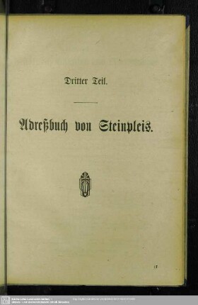 Dritter Teil. Adreßbuch von Steinpleis