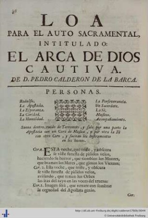 Loa para el Auto Sacramental El Arca de Dios cautiva.