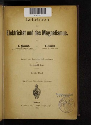2: Lehrbuch der Elektricität und des Magnetismus