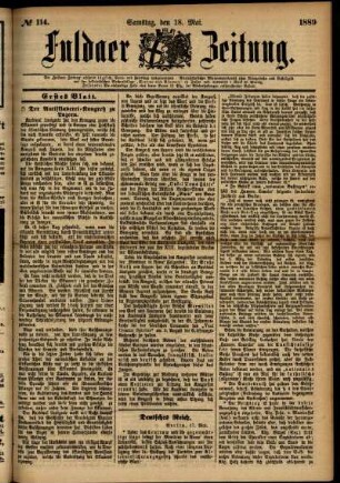 Erste Ausgabe vom Samstag, den 18. Mai 1889.