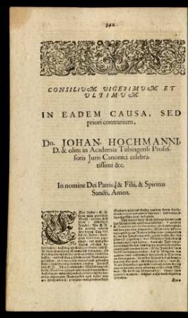 Consilium Vigesimum Et Ultimum In Eadem Causa, Sed priori contrarium, Dn. Johan. Hochmanni [...]