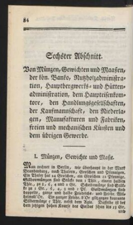 I. Münzen, Gewichte und Maße.