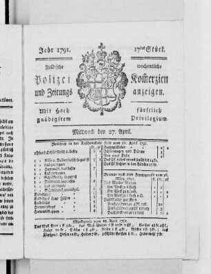 17tes Stück., Ausgabe vom 27. April 1791