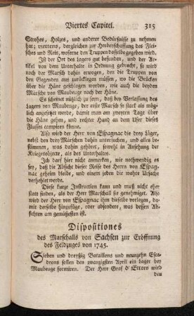 Dispositiones des Marschalls von Sachsen zur Eröffnung des Feldzuges von 1745