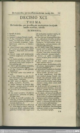 Decisio XCI. De homicidio, per gravissimum moderaminis inculpatae tutelae excessum, admisso