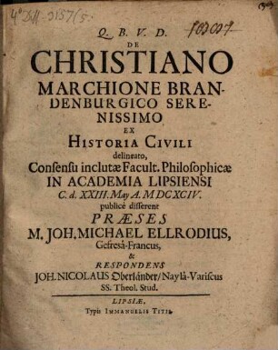 De Christiano Marchione Brandenburgico Serenissimo