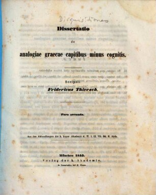 Disquisitiones de analogiae graecae capitibus minus cognitis, 2