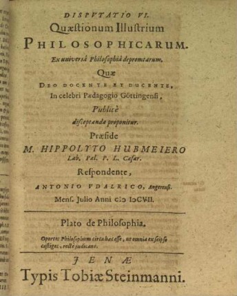 6: Disputationes quaestionum illustrium philosophicarum