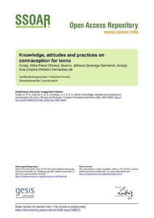 Knowledge, attitudes and practices on contraception for teens