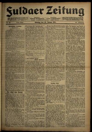Erste Ausgabe vom Montag, den 20. Januar 1913.