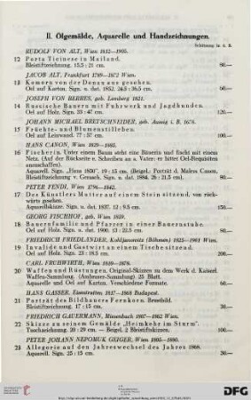 II. Ölgemälde, Aquarelle und Handzeichnungen (Nr. 12-115)