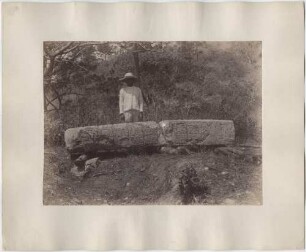 Stele 10. Einheimischer Junge dahinter stehend. (Westlicher "Piedra Pintada")