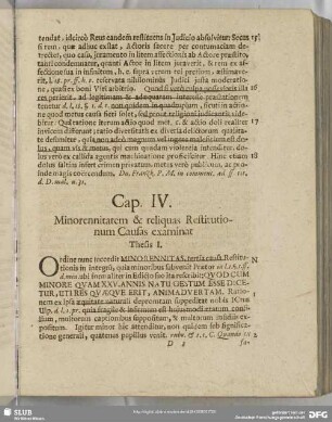 Cap. IV. Minorennitatem & reliquas Restitutionum Causas examinat