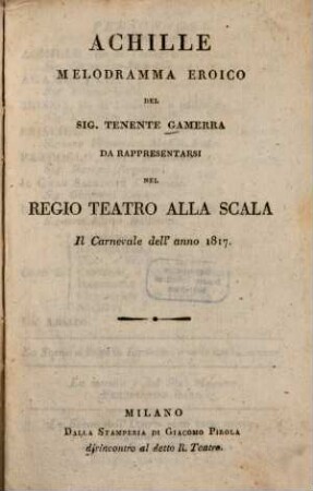 Achille : Melodramma eroico