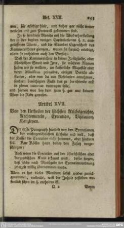 Artikel XVII. Von den Urtheilen der höchsten Reichsgerichte, Rechtsmitteln, Execution, Visitation, Kanzleyen
