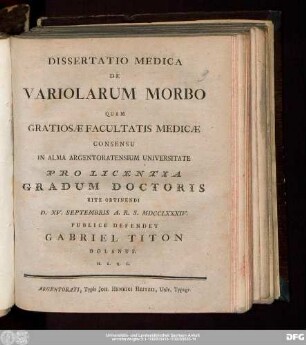 Dissertatio Medica De Variolarum Morbo
