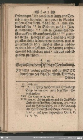 §. 25. Gegenschreibers Pflichts-Vorhaltung