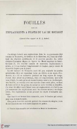 N.S. 16.1867: Fouilles dans les emplacements à pilotis du lac du Bourget : (extrait d'un rapport de M. L. Rabut)