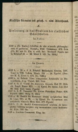 Classische Literatur des griech. u. röm. Alterthums.