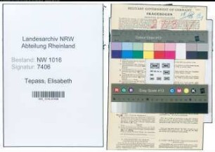 Entnazifizierung Elisabeth Tepass , geb. 04.07.1901 ()