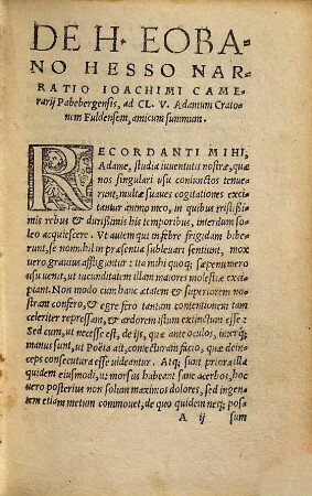 Narratio de H. Eobano Hesso, comprehendens mentionem de compluribus illius ætatis doctis & eruditis viris
