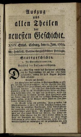 XXIV. Stück. Coburg, den 11. Jun. 1760.