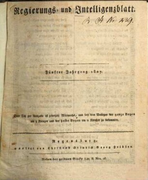 Regierungs- und Intelligenzblatt. 1807 = Jg. 5