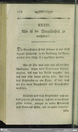 XXXIII. Wie ist die Vergeßenheit zu verhüten?