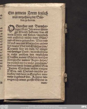 Ein gemein Form teglich umb verzeihung der Sünden zu bitten.