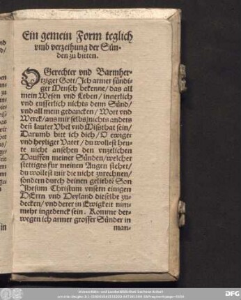 Ein gemein Form teglich umb verzeihung der Sünden zu bitten.