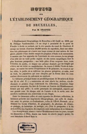Notice sur l'établissement géographique de Bruxelles