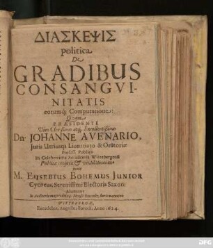 Diaskepsis Politica De Gradibus Consanguinitatis eorum[que] Computatione
