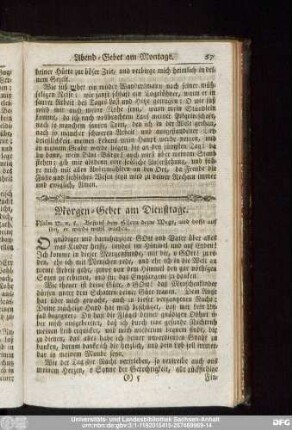 Morgen-Gebet am Dienstage.