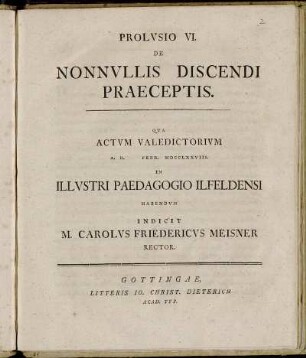 6: Prolvsio VI. De Nonnvllis Discendi Praeceptis.
