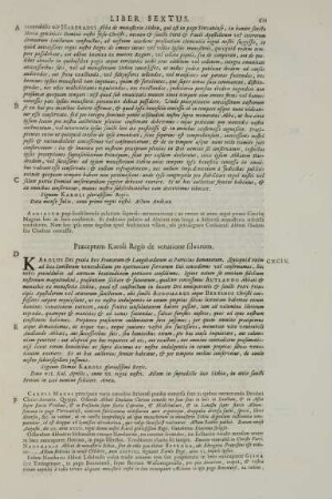 CXCIX. Praeceptum Karoli Regis de venatione silvarum.