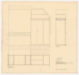 Haus und Garten Mattern, Kassel: Grundriss, Ansicht, Schnitt Einbauschränke und Schreibtisch 1:10