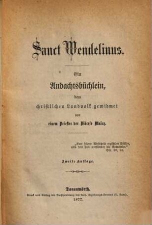 Sanct Wendelinus : ein Andachtsbüchlein