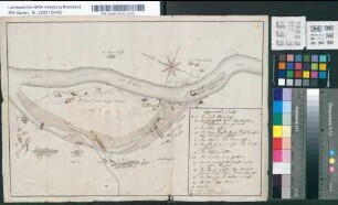 [Karte des alten und neuen Rheins bei Rheinberg. Mit Rheinberg und Ossenberg]. Praes. Rheinberg ad protocollum clem. Commissionis d. 30. Nov. 1760. Lit. H. I 27a/41