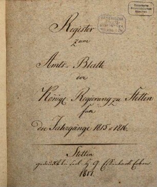 Amts-Blatt der Königlichen Regierung von Pommern. [1816, a]