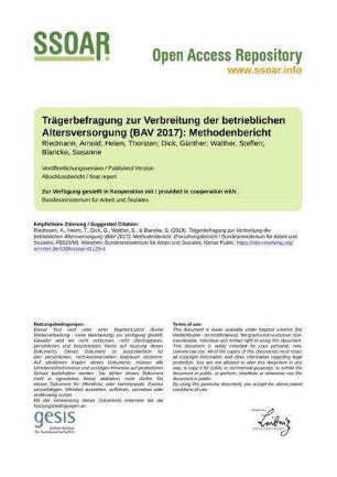 Trägerbefragung zur Verbreitung der betrieblichen Altersversorgung (BAV 2017): Methodenbericht