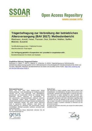 Trägerbefragung zur Verbreitung der betrieblichen Altersversorgung (BAV 2017): Methodenbericht
