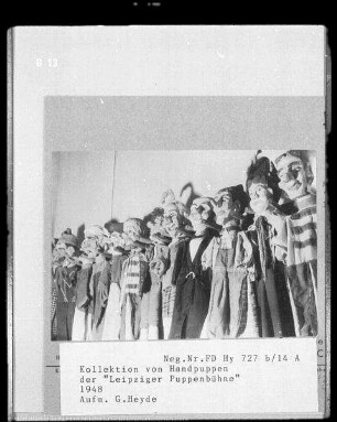 Handpuppen der Leipziger Puppenbühne : Kollektion von Handpuppen der "Leipziger Puppenbühne, Aufnahme Heyde 1948