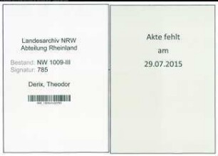 Entnazifizierung Theodor Derix , geb. 26.10.1875 (Klempner)