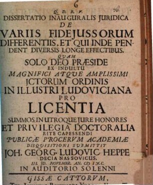 Dissertatio inauguralis iuridica de variis fideiussorum differentiis, et qui inde pendent diversis longe effectibus