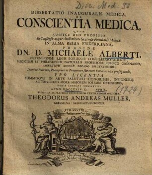 Dissertatio Inauguralis Medica, De Conscientia Medica