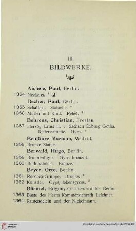 III: Bildwerke (Nr. 1354-1583)