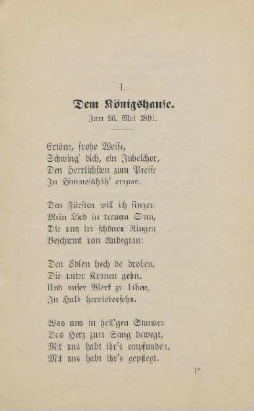 I. Dem Königshause. Zum 26. Mai 1891
