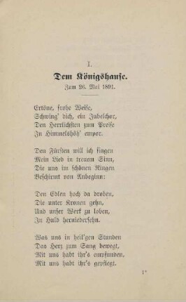 I. Dem Königshause. Zum 26. Mai 1891