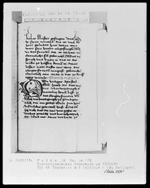 Niederdeutsches Gebetbuch mit teils eingeklebten, teils eingeprägten Kupferstichen — Initiale O (du heiliger), Folio 55 recto