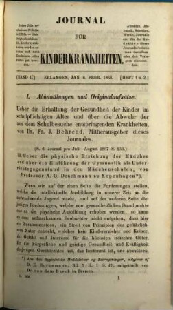 Journal für Kinderkrankheiten. 50. 1868